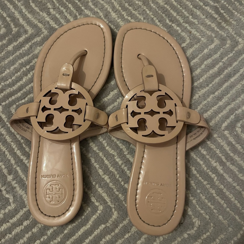 Tory Burch Beige Sandals with Logo Accent